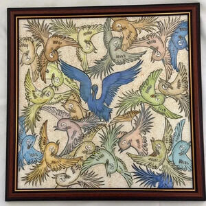 Hand Painted Turkish Phoenix Design Tile. 16” X 16” inches. Custom Frame